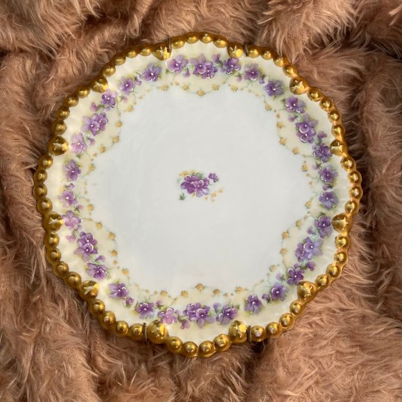 Antique Limoges LS&S Purple Flower with Gold trim Plate - Picture 5 of 7